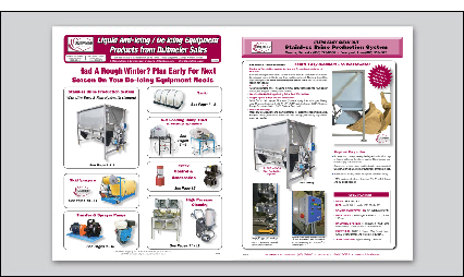 Deicing Equipment Flyer - Brine production systems, brine / salt tanks, in-truck spraying systems, transfer & sprayer pumps and more.